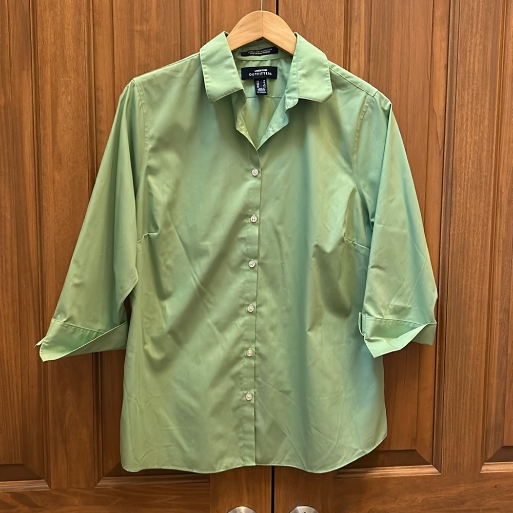 Lands end outfitters green blouse size 14 wrinkle free